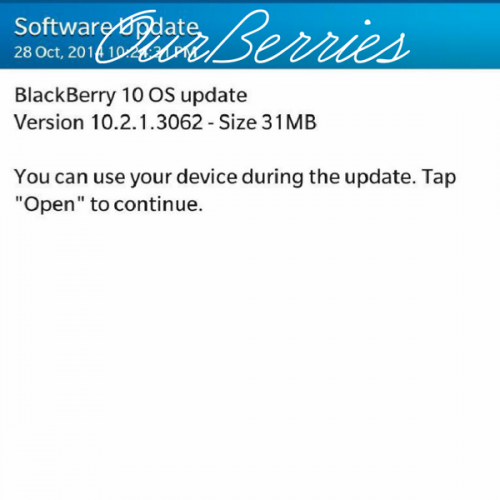 BlackBerry os update 10.2.1.3062