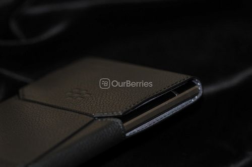 BlackBerry Passport Leather Swivel Holster Side bottom angle with phone